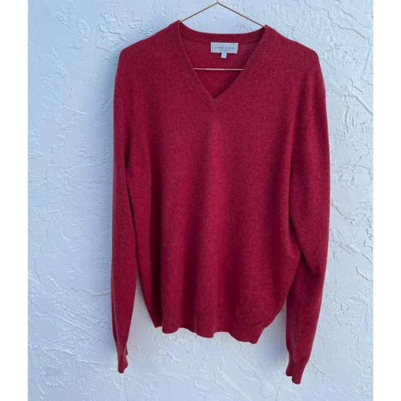 Neiman Marcus Cloud Cashmere Mens Pullover Long Sleeve V Neck Sweater Red Sz L - Picture 1 of 11
